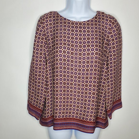 J. Crew Tops - J.Crew Collection Womens Silk Geometric Floral Blouse Size 4 Long Sleeve Keyhole